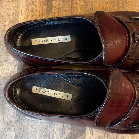 Florsheim Men’s Como Tassel Heeled Leather Loafer Shoe Black Cherry Sz 10.5 EEE - Picture 10 of 13